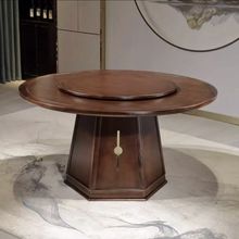 加厚乌金木中式全实木圆形餐桌椅组合带转盘现代简约风格其他绢花