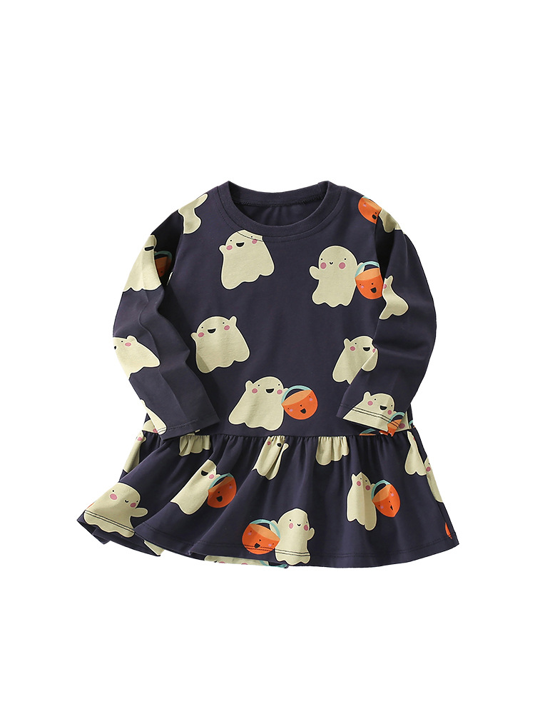 Vestido de niña malwee transfronterizo otoño nuevo cuello redondo falda de manga larga falda casual de niña de dibujos animados lindo image 5