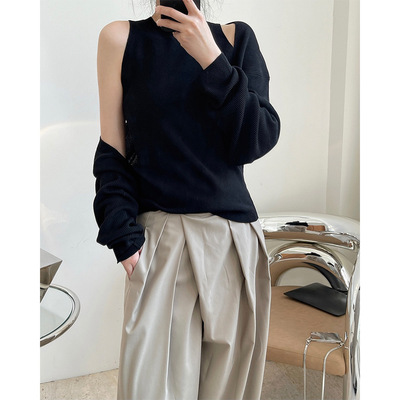 The new spring in Europe and America ins Fashionable Sense of design vest Two piece set Show thin Shawl Sleeves Sweater suit