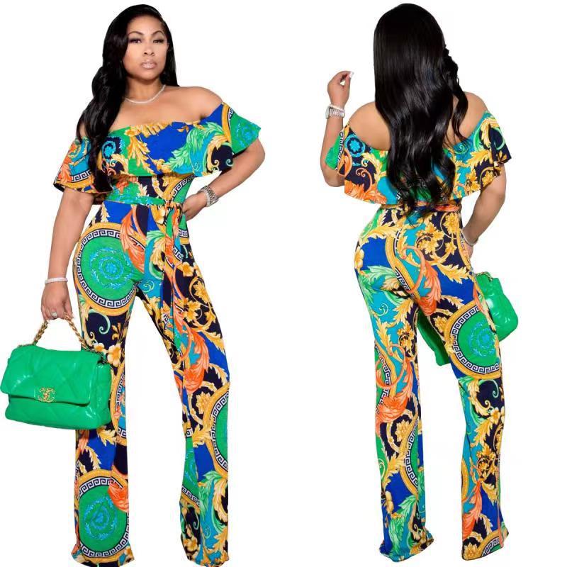 Women's Sexy Printed Wide-leg Jumpsuit With One-piece Collar