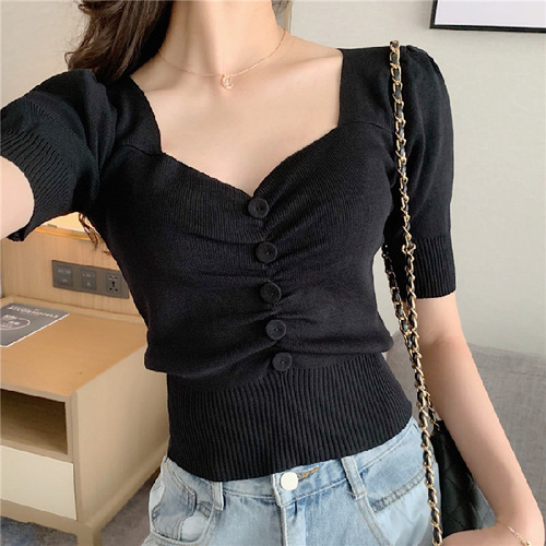 537 #2025 summer new style with leaky collarbone sexy low-cut V-neck, ice silk knitted underlining shirt, top, T-shirt