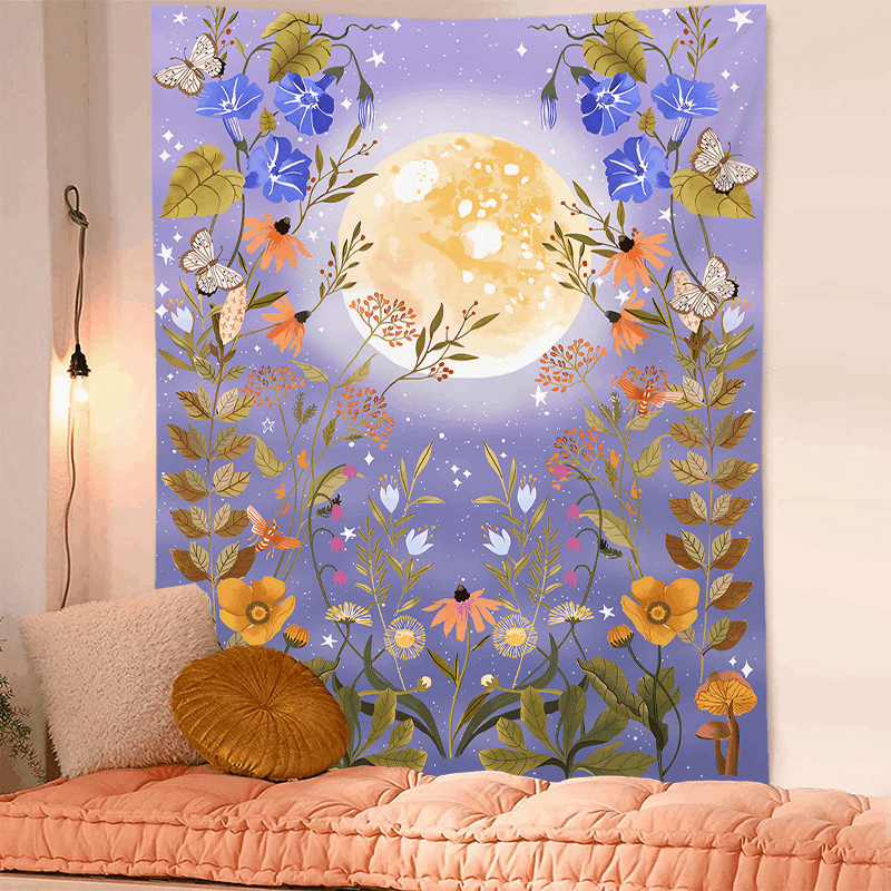 Flower tapestry, wall painting, background cloth, Bohemian wall hanging, bedroom background cloth, moon_voghion.com