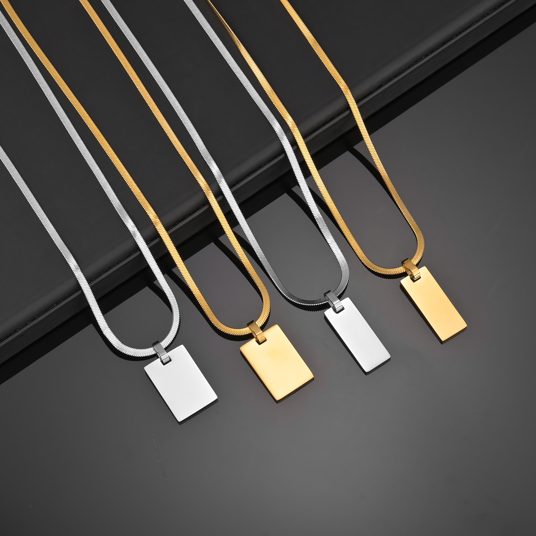 snake chain Chain Type Wholesale Jewelry Simple Style Rectangle 304 Stainless Steel Pendant Necklace Snake Chain