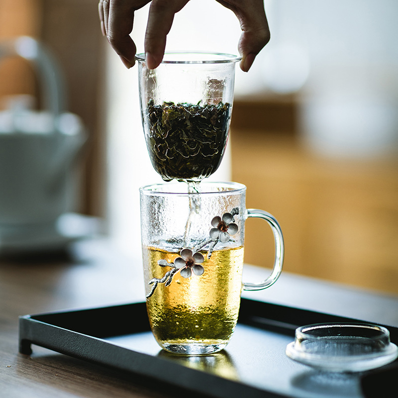 Grueso martillado de vidrio resistente al calor taza de separación de té liner filtro Oficina taza de té hogar juego de té taza personal