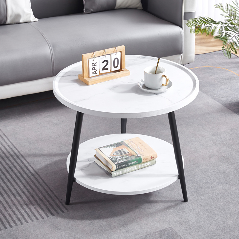 흰색 대리석이 있는 이중층 원형 테이블 (60*60*50)