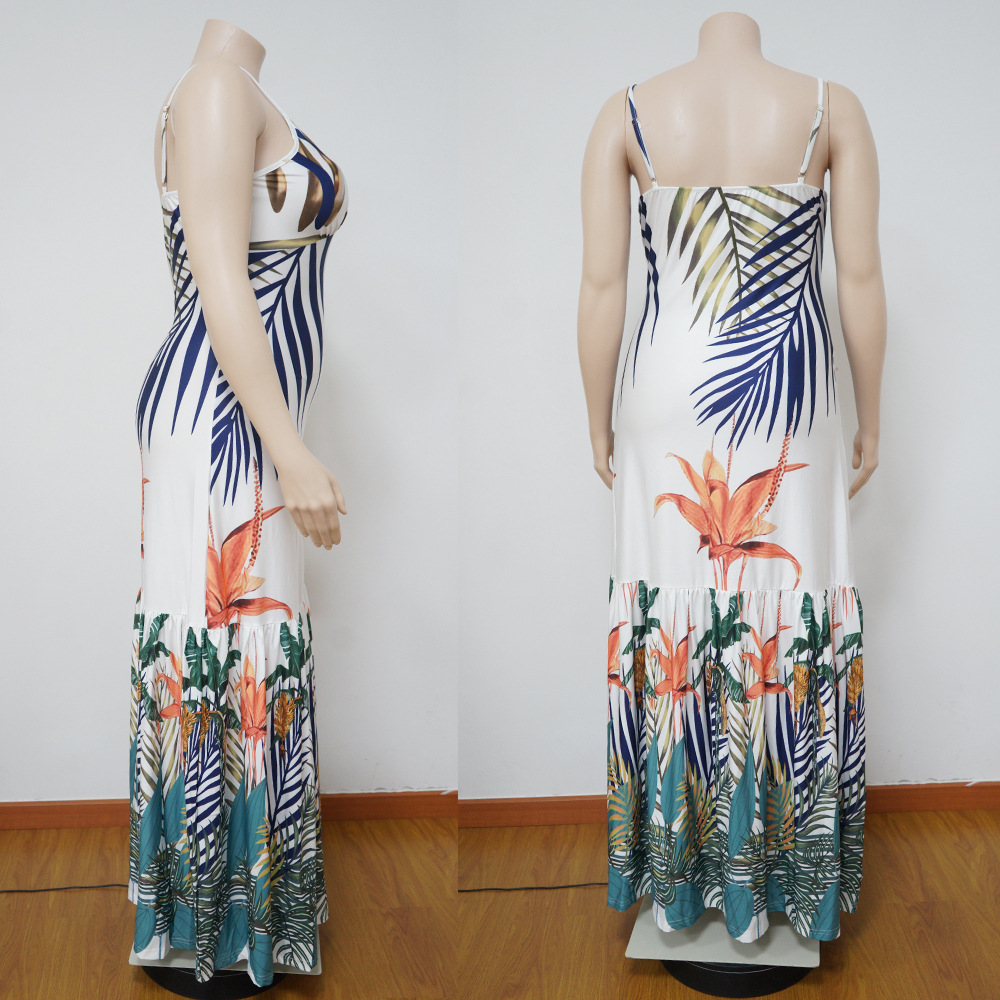 Strap Dress Elegant Halter Neck Sleeveless Printing Maxi Long Dress Daily display picture 3