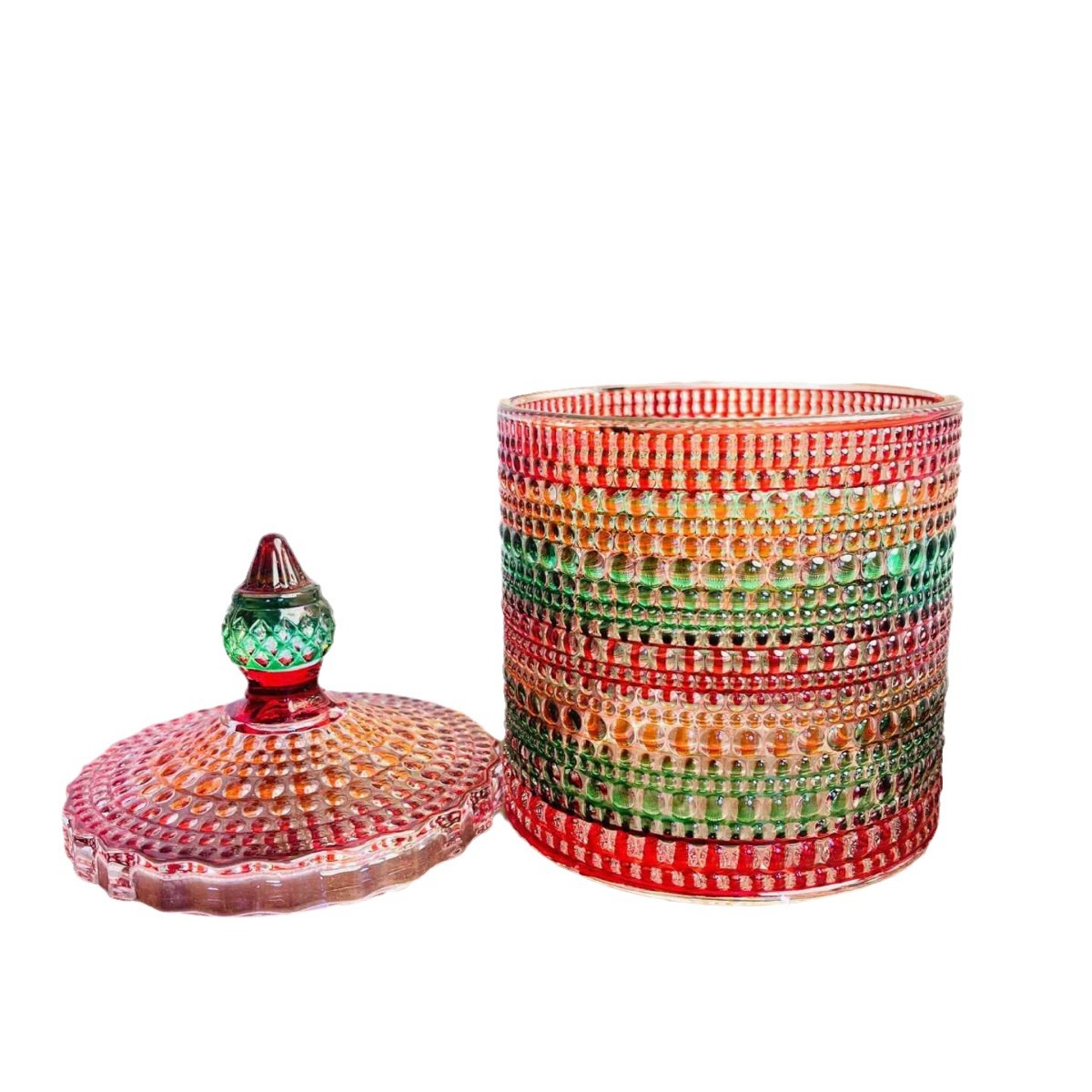 Tarro de almacenamiento de vidrieras de estilo europeo Tarro de dulces Tanque de dulces Aperitivos de frutas secas Tarro de azúcar con cubo Tarro de vidrio colorido