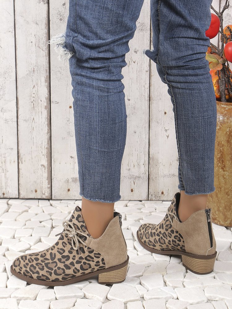 Große größe leopard print niedrigen ferse spitze kurze stiefel weibliche herbst und winter neue ein fuß steigbügel_voghion.com