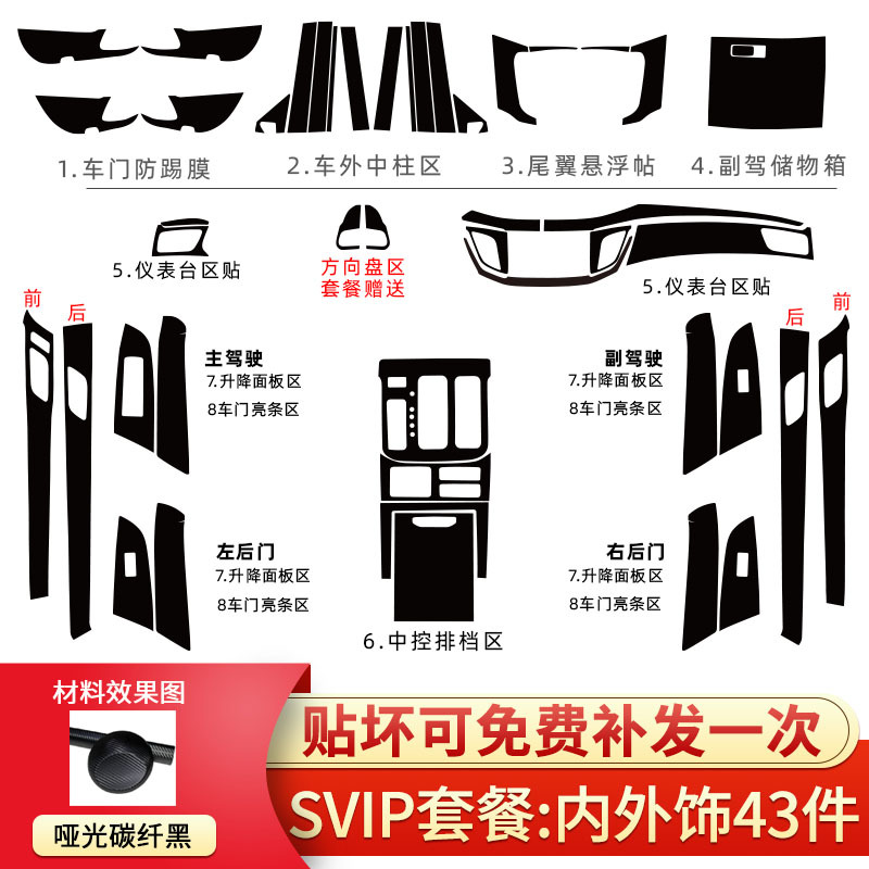 럭셔리 SVIP 패키지: 43 피스 풀 세트 [매트 카본 파이버 블랙]]