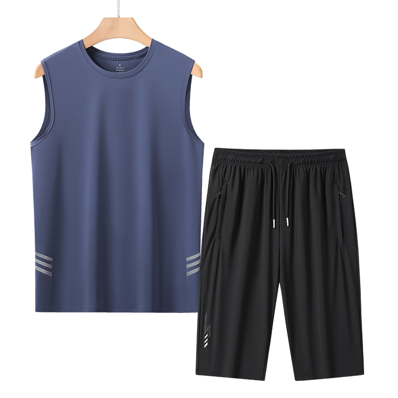 L - 8X verano chaleco de malla de hielo para hombre delgado camiseta de secado rápido para aumentar la camiseta deportiva pantalones cortos para hombres