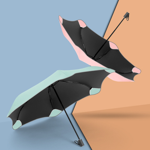 Creative new hand-opening folding umbrella for women with rounded corners, reflective strips, small fresh sun protection, UV protection, sunny or rainy umbrella