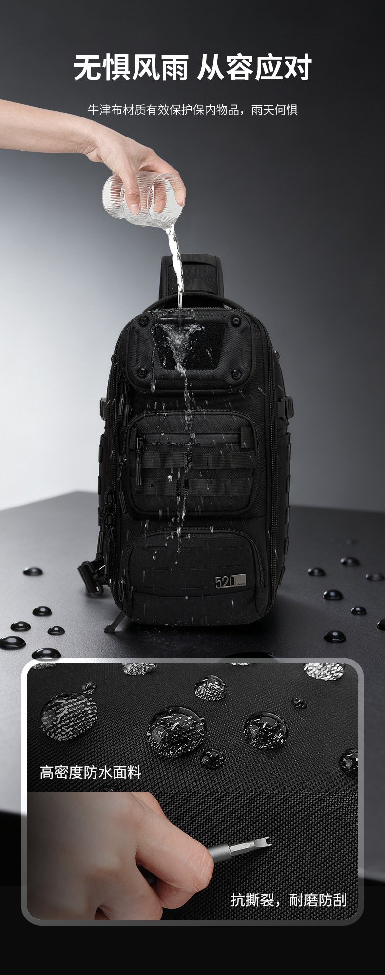 OZUKO Functional Chest Bag Crossbody Bag Expandable Multi-pocket Adjustable Shoulder Strap Men's Outdoor Cycling Single Shoulder Bag