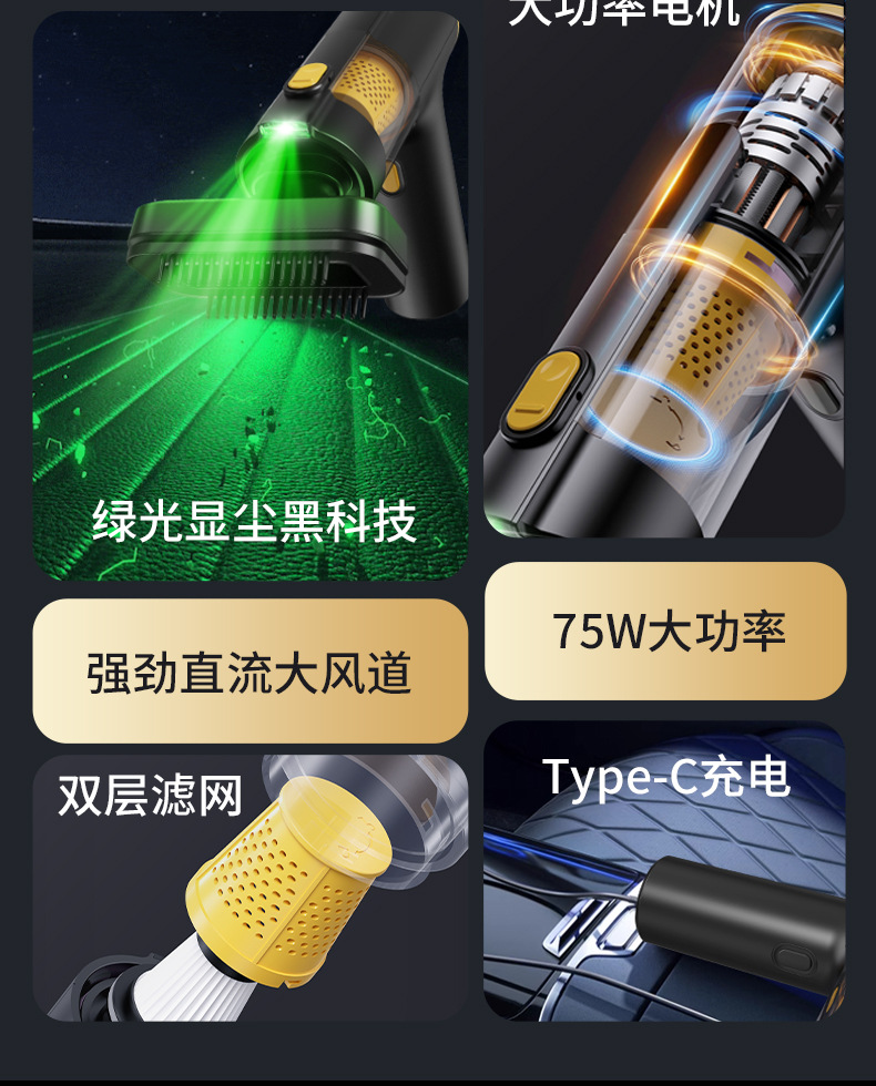 Cross-Border Wireless Car Vacuum Cleaner, Household Small Multi-Functional Vacuum Cleaner, Professional Deep Cleaning, Portable and Convenient to Suck