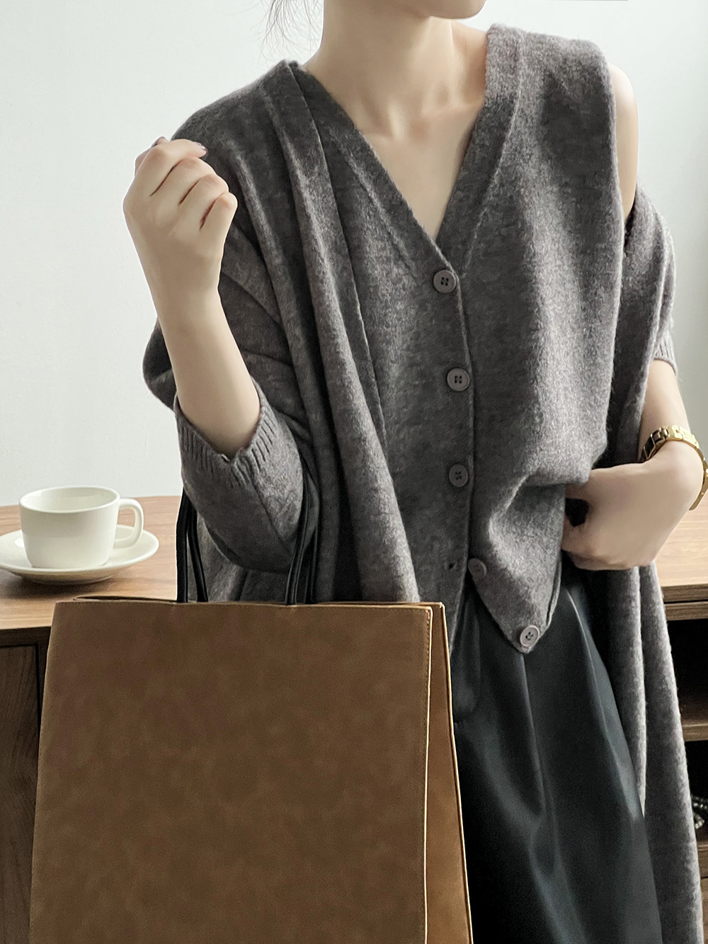 Koreanische lose mittellangen bis langen gestrickten Strickjacke Jacke für Frauen Herbst und Winter neue Artikel, kleine Pullover Weste zweiteilige_voghion.com