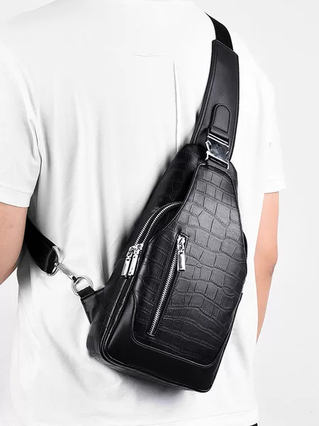 Business High-End Crossbody Bag for Men, Multifunctional Commuter Bag, Portable Casual Large-Capacity Men's Soft Leather Chest Bag
