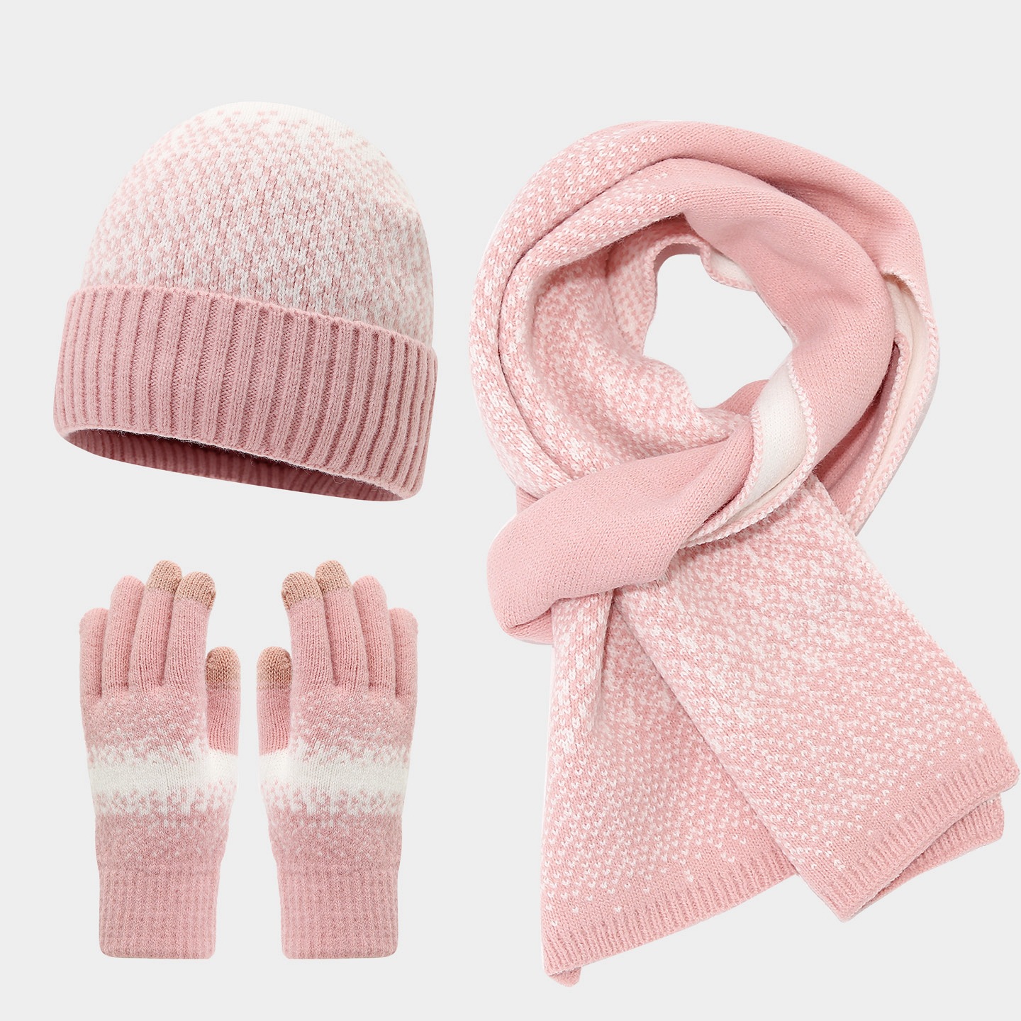 Coreano de color contrastante lana sombrero de punto bufandas guantes de pantalla táctil tres piezas de otoño invierno sombrero de frío para mujeres set de calor