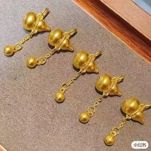Ancient Gold Gourd Pendant 999 Pure Gold Hard Gold Tassel Round Beads with the Word "Fu" Gourd Gold Gourd Female Clavicle Necklace