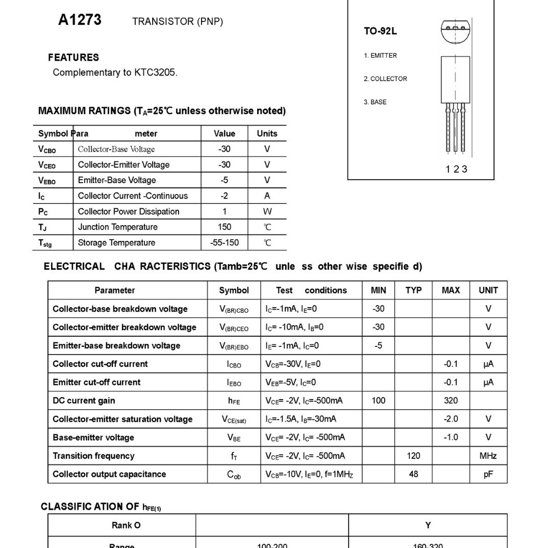 厂家批发供应2SA1273  TO-92L三极管现货优惠