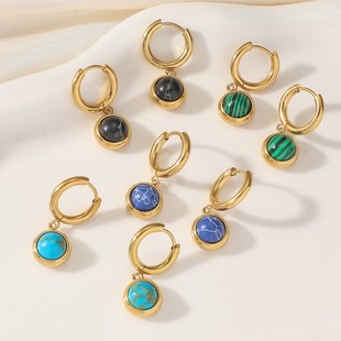 Stainless steel blue turquoise natural stone women's earrings and earrings Malachite tortoise pattern earrings fashionable and versatile earrings