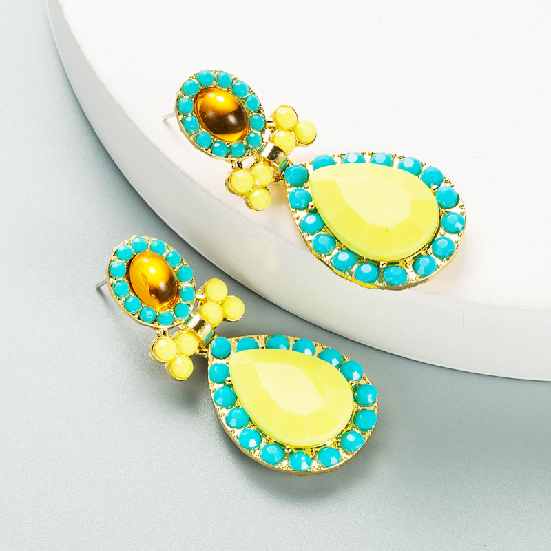 Fashion Alloy Inlaid Drop-shaped Color Rhinestone Pendant Earrings display picture 4