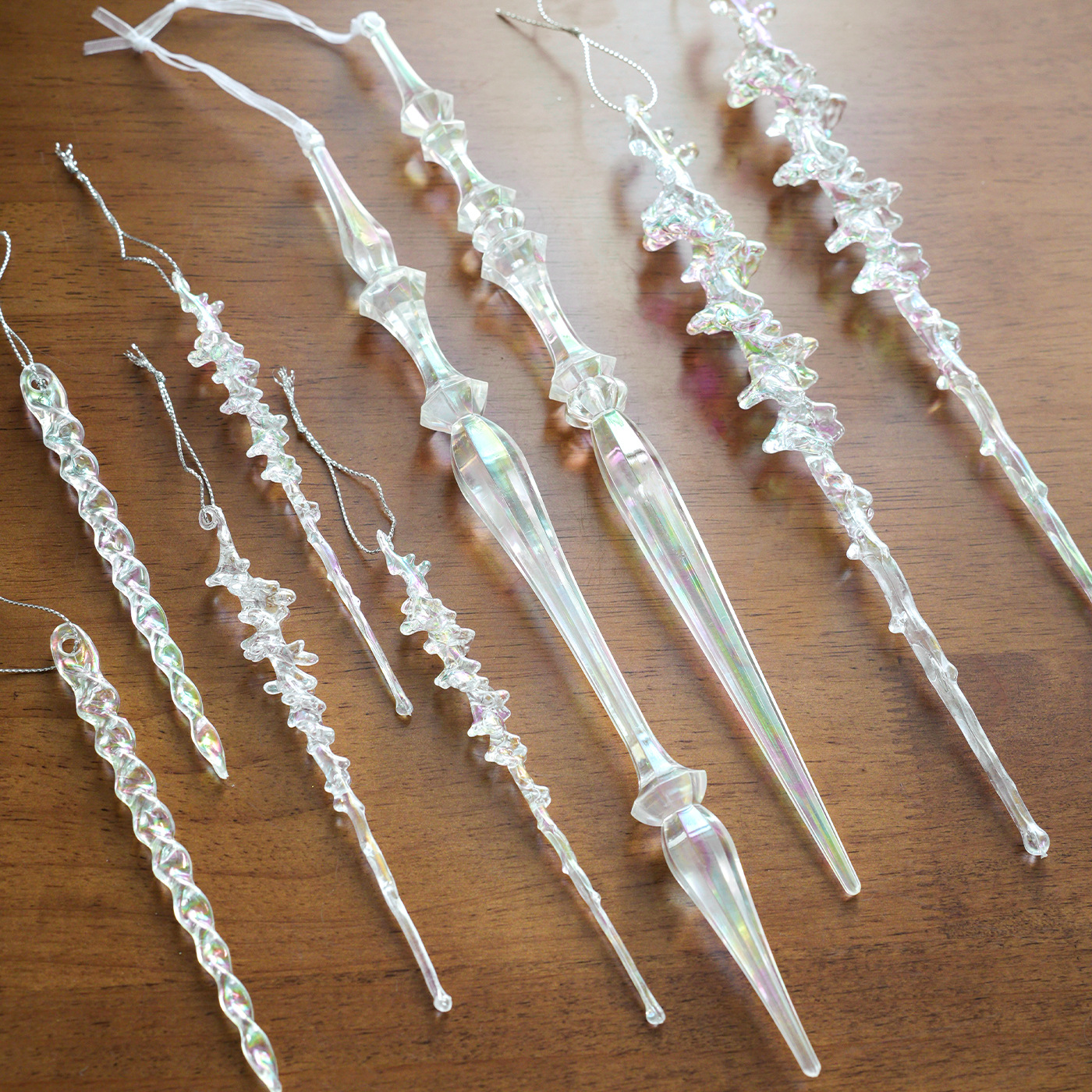 Acrílico transparente transfronterizo polvo adhesivo colorido colgante cono de hielo columna de hielo decoración del árbol de Navidad colgante decoración accesorios