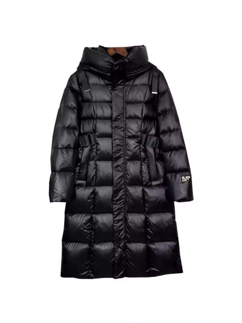 2024 invierno nuevo chaqueta de terciopelo negro para mujeres largas sobre la rodilla gorra de cintura delgada moda engrosada