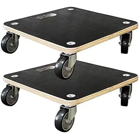 Wooden Flower Pot Base with Square Shape and Universal Wheels, Household Multi-Purpose Wooden Platform Cart for Transporting Goods