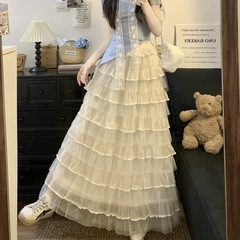 2025年春夏バレエ風ネット糸蓬蓬蓬ケーキスカート女性フランス風ロマンチックな層次感高腰痩せスカート