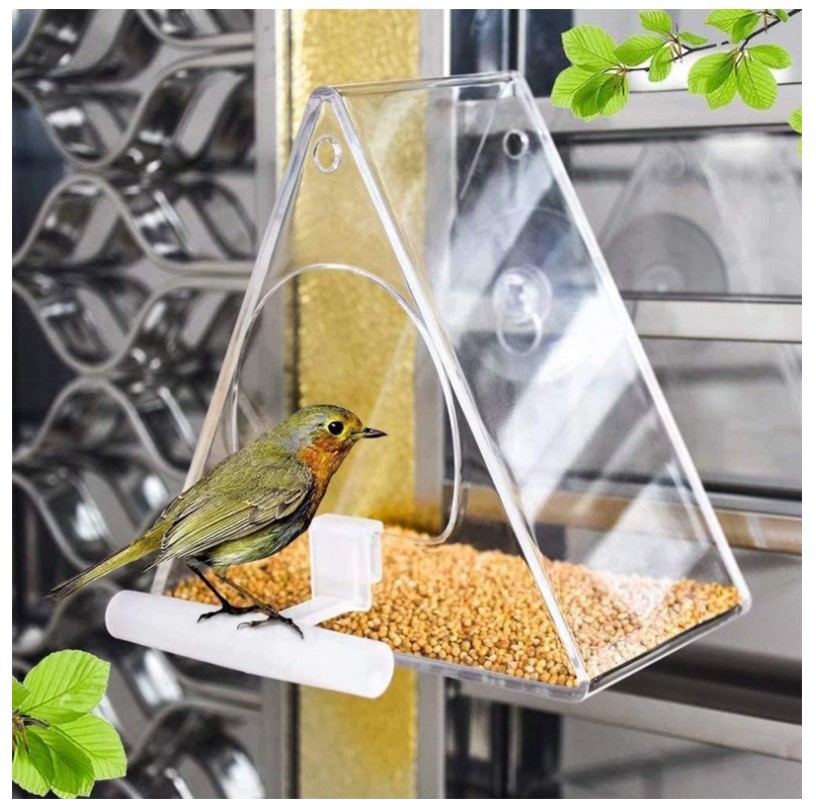 Creative acrylic bird cage transparent triangular acrylic pet box bird feeder Amazon bird feeder 4