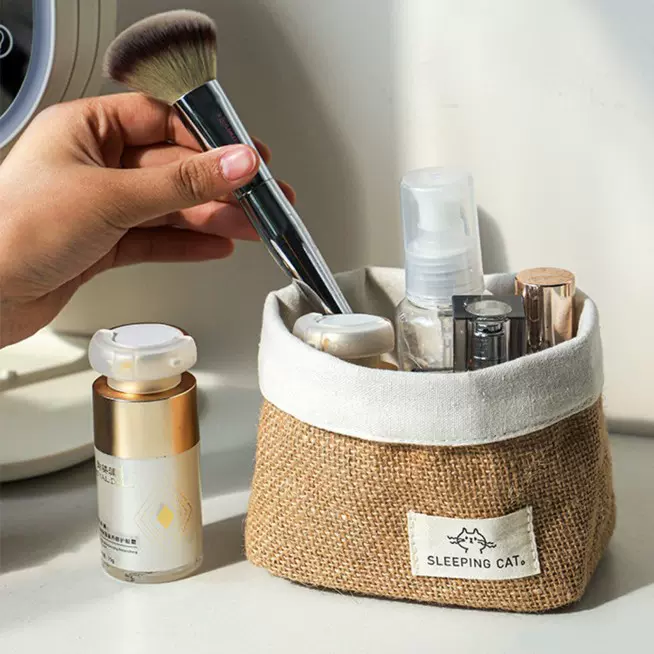 棉道黄麻小挂篮宿舍悬挂墙式收纳筐布艺桌面杂物钥匙化妆品收纳篮