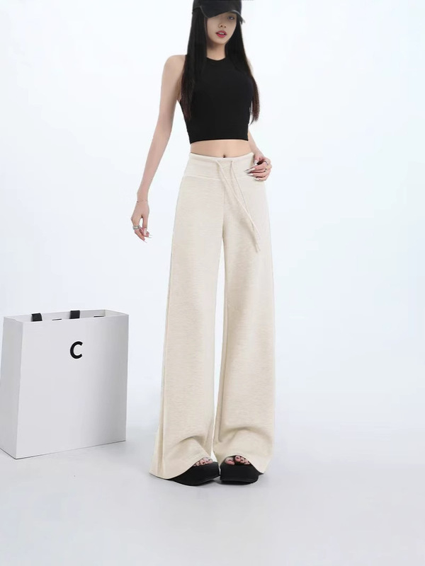 灰色直筒运动裤女2025秋季新款羚羊绒美式休闲卫裤高腰显瘦阔腿裤|undefined