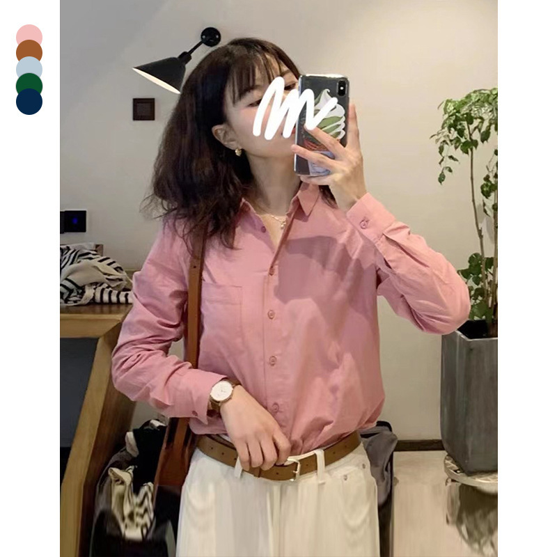 Sudou Women's Shirt, High-End Pure Cotton Thin Style, Candy-Colored Commuter Long-Sleeved Top