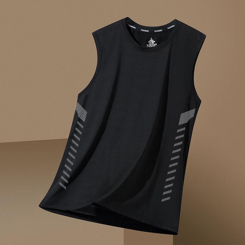 氷糸ベスト男潮薄金通気速乾運動レジャー幅カン肩外着男性丸襟袖なしtシャツ夏