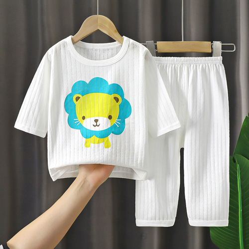  Children's Summer Air Conditioning Suit Short Sleeve Home Clothes for Boys and Girls, Baby Summer Thin Breathable Pajama Set
