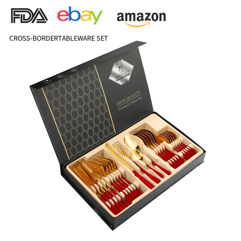 Juego de vajilla de acero inoxidable de Amazon transfronterizo 1010 Cuchillos, tenedores y cucharas de comida occidental Juego de 24 piezas Cuchillos y cucharas de bistec