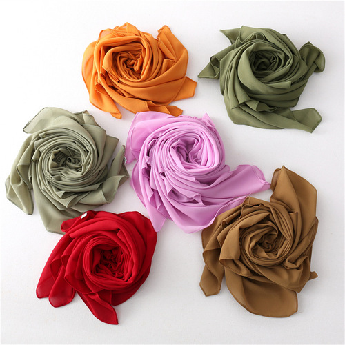Cross-border solid color pearl chiffon Malay square scarf 110*110 one piece drop shipping bag turban large square scarf hijab
