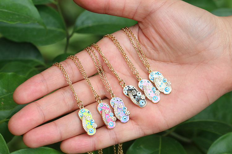Copper Material Cute Slippers Copper Pendant Necklace Zircon Copper Necklaces