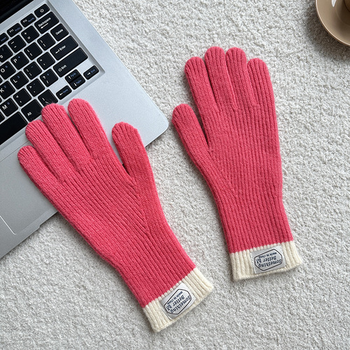 High-Quality Dongmen Contrast Color Women's College Style Finger-Revealing Touchscreen Knit Wool Line Warm Insulated Gloves for Men