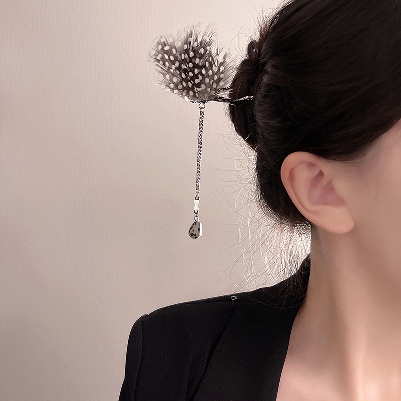 National Fashion Fairy Style Retro Wave Dot Feather Tassel Pendant Hair Hairpin New Chinese Hanfu Cheongsam Hair Hairpin