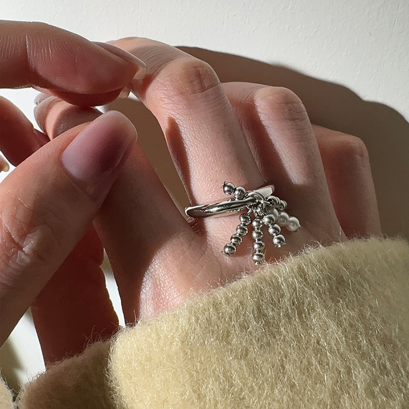 French, Vintage, Graceful, Timeless 925 Sterlig Thai Silver Vitage Rig For Wome, Iche High-ed Style, Heart-shaped Tassel Bow Rig, Light Luxury_voghion.com