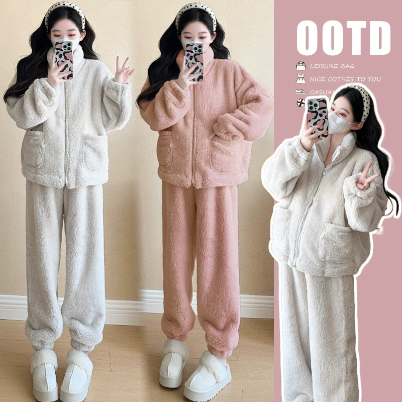 Набор для беременных осенний и зимний повседневный продвинутый чувство беременности Коралловый бархатный куртка утолщение зимой теплая домашняя одежда прилив