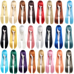 コスプレウィッグ 万能80cmカラーロングストレートヘア 女装風 男女兼用ストレートヘア
