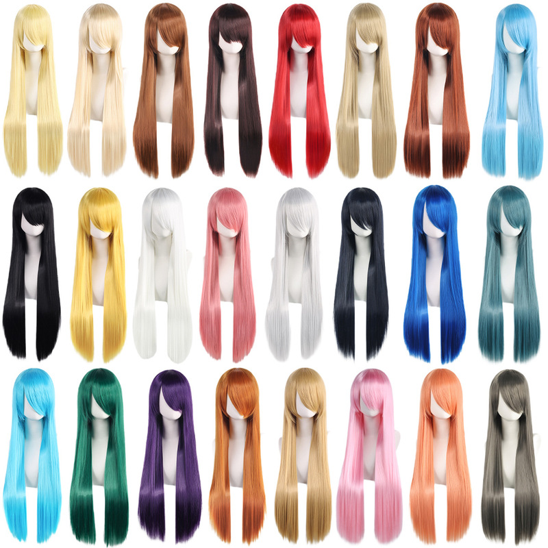 cosplay wig universal 80cm color long straight hair hair niang styling men and women universal straight hair manufacturers wholesale