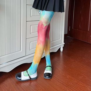 European and American rainbow gradient fishnet socks heart hollow sexy stockings women's thin personalized striped bottoming pantyhose