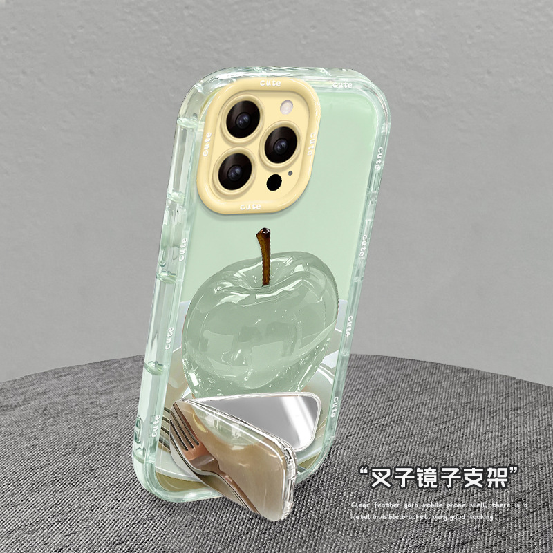 クリスタルアップル iphone16e ゼリー電話ケース 15promax ミラーホルダー 13 オールインクルーシブ落下防止 14|undefined
