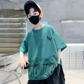 童装男短袖t恤圆领扎染夏季新款休闲洋气儿童宝宝半袖上衣中小童