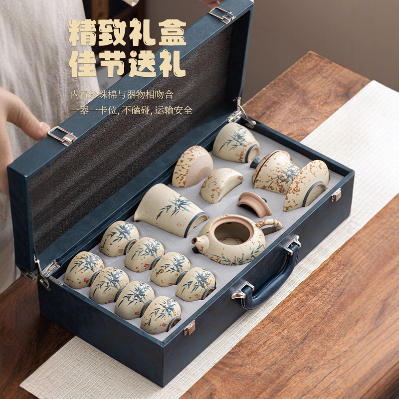 新款手绘青花火石红泡茶壶功夫茶具套装家用高档陶瓷盖碗茶杯整套|undefined