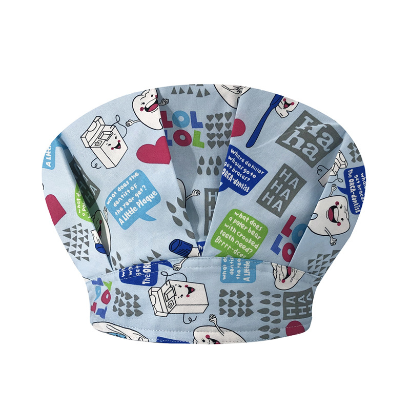 Sombrero de enfermera mujer chef cocinando cocina a prueba de aceite a prueba de humo pérdida de cabello sombrero esponjoso sombrero impreso puntera sombrero de trabajo ajuste elástico