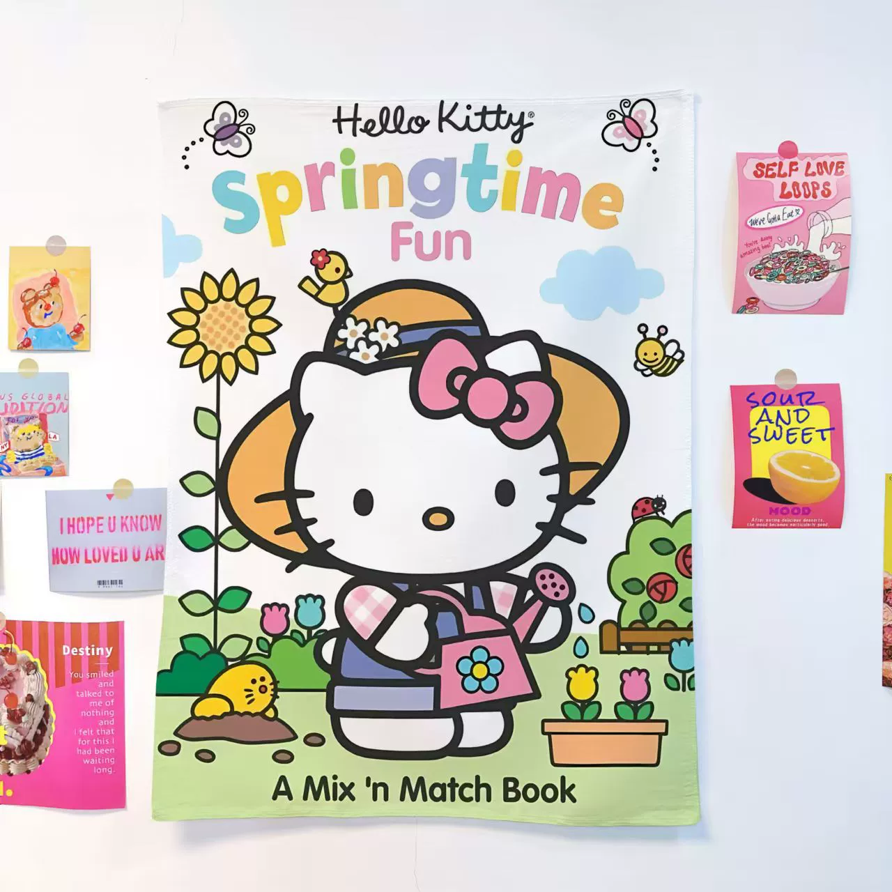 Настенный гобелен (Hello Kitty) — декоративный постер/козырёк для кроватки, размеры 35 см–3 м