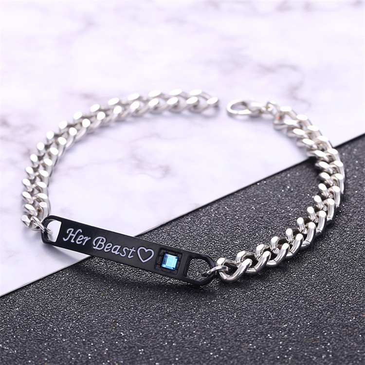 Simple Style Letter Crown Alloy Plating Inlay Artificial Gemstones Couple Bracelets display picture 4
